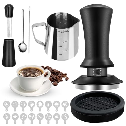 22Pcs Espresso Tamper, Kaffee Tamper Set, Kaffee Distributor mit 51mm Espresso Tamper, Barista Zubehör, Kaffeerührer, Rührlöffel, Espresso Mat, Aufschäumkrug, Latte Art Stift und Dekorative Schablonen 22Pcs Espresso Tamper, Kaffee Tamper Set, Kaffee Distributor mit 51mm Espresso Tamper, Barista Zubehör, Kaffeerührer, Rührlöffel, Espresso Mat, Aufschäumkrug, Latte Art Stift und Dekorative Schablonen von Zinueen
