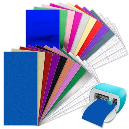 24 Stück Smart Vinyl Permanent für Cricut Joy, 9 Metallic Vinyl Spiegeleffekt & 9 Glitzer Vinyl Holografisch mit 6 Transferfolie Selbstklebend & Abnehmbar zum DIY Tassen, Autos, Banner, Dekoration 24 Stück Smart Vinyl Permanent für Cricut Joy, 9 Metallic Vinyl Spiegeleffekt & 9 Glitzer Vinyl Holografisch mit 6 Transferfolie Selbstklebend & Abnehmbar zum DIY Tassen, Autos, Banner, Dekoration von Zinueen