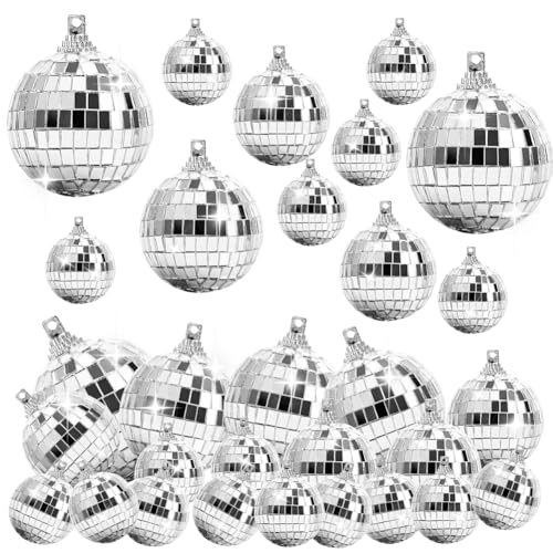 28 Stück Discokugel Deko, Mini Discokugel Klein, Spiegelkugel Disco Kugel Dekoration (3/4/5/6cm) für Weihnachtsbaum, Hochzeit, Party, Bar, Home Deko von Zinueen