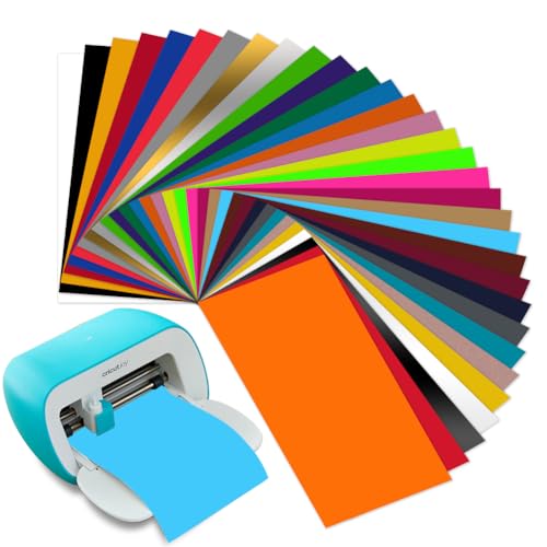 32 Stück Smart Heat Transfer Vinyl for Cricut Joy 14cm*30.5cm Iron On Vinyl HTV Ohne Schneidematte, Smart Iron on Vinylfolie Plotter Selbstklebend PU Plotterfolie Textil für Stoffe T-Shirts DIY Muster von Zinueen