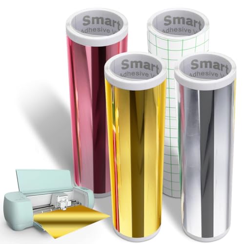 4 Rollen Smart Vinyl Permanent für Cricut Explore 3/Maker 3, Smart Adhesive Vinyl Permanent Metallic Vinyl 33x100cm Gold+Silber+Roségold+Transferfolie Selbstklebend Vinyl für DIY Tassen Autos Banner 4 Rollen Smart Vinyl Permanent für Cricut Explore 3/Maker 3, Smart Adhesive Vinyl Permanent Metallic Vinyl 33x100cm Gold+Silber+Roségold+Transferfolie Selbstklebend Vinyl für DIY Tassen Autos Banner von Zinueen