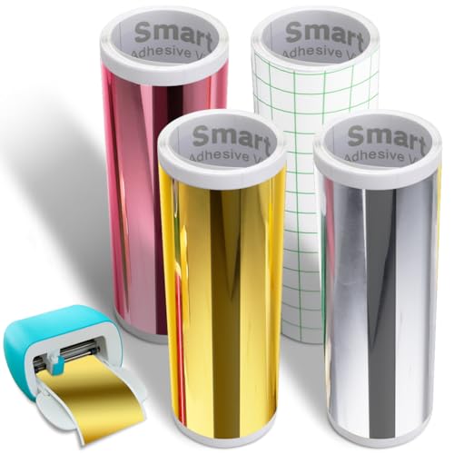 4 Rollen Smart Vinyl Permanent für Cricut Joy, Metallic Vinyl Gold+Silber+Roségold+Transferfolie Selbstklebend Vinyl Plotter Set für DIY Tassen Autos Banner Dekoration 4 Rollen Smart Vinyl Permanent für Cricut Joy, Metallic Vinyl Gold+Silber+Roségold+Transferfolie Selbstklebend Vinyl Plotter Set für DIY Tassen Autos Banner Dekoration von Zinueen
