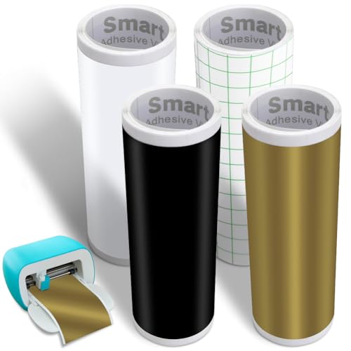 4 Rollen Smart Vinyl Permanent für Cricut Joy 14x200cm Smart Adhesive Vinyl Permanent Schwarz+Weiß+Gold+Transferfolie Vinyl Plotterfolie Selbstklebend Set für DIY Tassen, Autos, Banner, Dekoration 4 Rollen Smart Vinyl Permanent für Cricut Joy 14x200cm Smart Adhesive Vinyl Permanent Schwarz+Weiß+Gold+Transferfolie Vinyl Plotterfolie Selbstklebend Set für DIY Tassen, Autos, Banner, Dekoration von Zinueen
