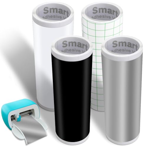 4 Rollen Smart Vinyl Permanent für Cricut Joy 14x200cm Smart Adhesive Vinyl Permanent Schwarz+Weiß+Silber+Transferfolie Vinyl Plotterfolie Selbstklebend Set für DIY Tassen, Autos, Banner, Dekoration 4 Rollen Smart Vinyl Permanent für Cricut Joy 14x200cm Smart Adhesive Vinyl Permanent Schwarz+Weiß+Silber+Transferfolie Vinyl Plotterfolie Selbstklebend Set für DIY Tassen, Autos, Banner, Dekoration von Zinueen