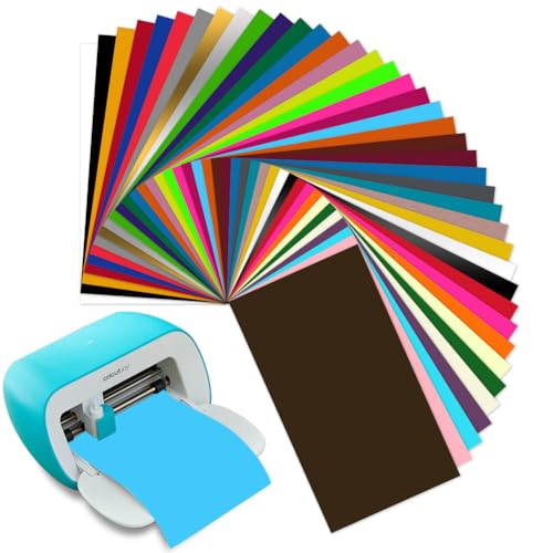 40 Stück Smart Heat Transfer Vinyl for Cricut Joy 14cm*30.5cm Iron On Vinyl HTV Ohne Schneidematte, Smart Iron on Vinylfolie Plotter Selbstklebend PU Plotterfolie Textil für Stoffe T-Shirts DIY Muster von Zinueen