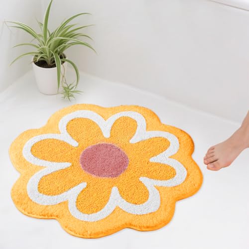 Duschvorleger, Badematte Gelb, Läufer Teppich Weiche Antirutsch Badezimmermatte mit Hoher Hygroskopizität Badematten & Badteppiche Fußmatte für Küche Wohnzimmer Toilette 25.6x25.6 Zoll (Gelb) von Zinueen