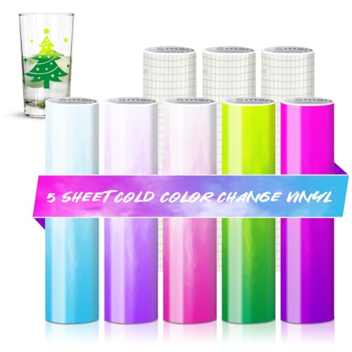 Kalter Farbveränderung Smart Vinyl Permanent für Cricut Joy Xtra 5 Farbe Kälte Farbwechselnder Smart Adhesive Vinyl Permanent mit 3 Transferfolie 24x30.5cm Plotter set für DIY Tassen Auto Dekoration von Zinueen