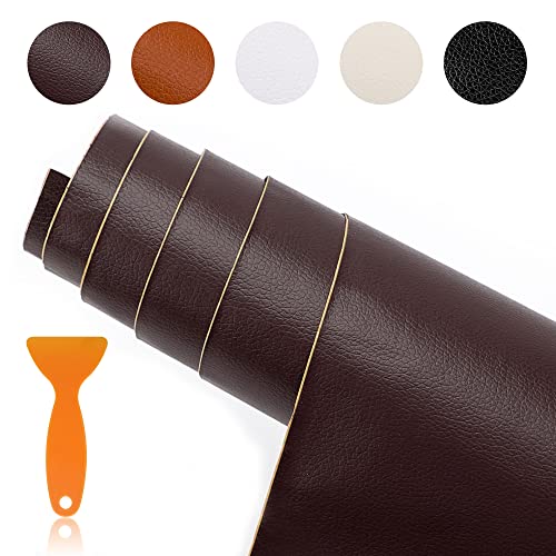 Kunstleder Selbstklebende Lederflicken, Leder Flicken Patch Kit Leder Reparatur Patch mit Schaber für Sofa, Möbel, Autositze, Taschen, Jacken, Kopfteil, Handtaschen(Braun, 35 * 137CM) von Zinueen