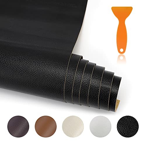 Kunstleder Selbstklebende Lederflicken, Leder Flicken Patch Kit Leder Reparatur Patch mit Schaber für Sofa, Möbel, Autositze, Taschen, Jacken, Kopfteil, Handtaschen(Schwarz, 35 * 137CM) von Zinueen