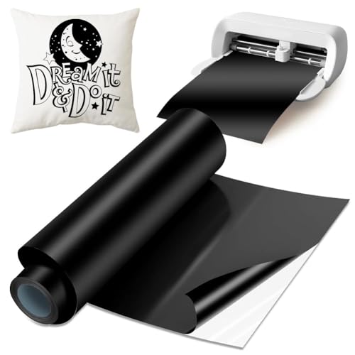 Smart Iron on für Cricut Joy Xtra 24cm*500cm Schwarz Smart Heat Transfer Vinyl Rollen HTV, Smart Iron on Vinylfolie Plotter Selbstklebend PU Plotterfolie Textil für DIY Stoffe T-Shirts Smart Iron on für Cricut Joy Xtra 24cm*500cm Schwarz Smart Heat Transfer Vinyl Rollen HTV, Smart Iron on Vinylfolie Plotter Selbstklebend PU Plotterfolie Textil für DIY Stoffe T-Shirts von Zinueen