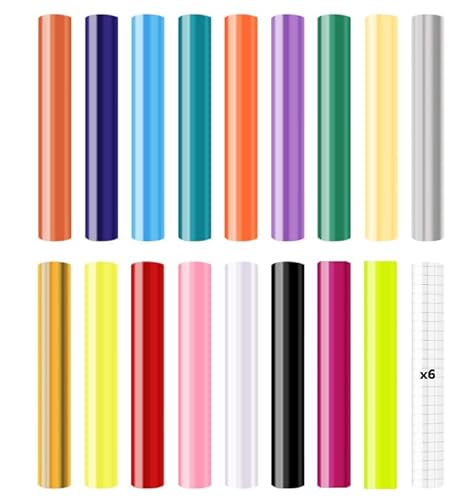 Smart Vinyl Permanent für Cricut Explore 3/Maker 3, 17 Stück Vinyl Plotter Film 30.5x30.5cm Removable Plotterfolie Selbstklebend mit 6 Transferfolie Plotter für DIY Tassen, Autos, Banner, Dekoration von Zinueen