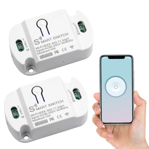 2 Stück Schalter für Tuya Smart lichtschalter, für Alexa lichtschalter, 10A WLAN Smart Life Kabelloser WiFi Switch, Kompatibel für Alexa/für Tuya App/für Google Home von Zinueen