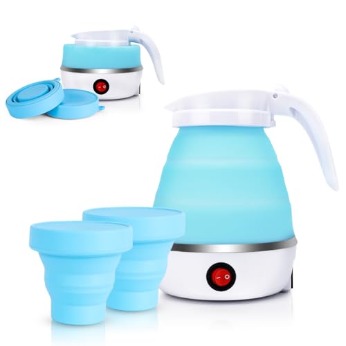 Tragbarer, Faltbarer Elektrischer Wasserkocher, 6 Minuten Schnelles Kochen von Wasser, Teekanne, Kaffeekanne für Camping oder Reise, 850W Mini BPA-frei Silikon Blau (Blau) von Zinueen