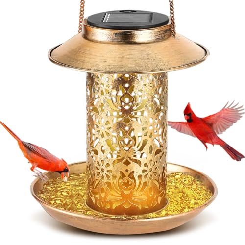 Solar-Vogelfutterspender, LED-Solar-Kolibri-Futterspender mit Solar-Laterne Licht, hängende Vogelfütterung Solar-Lampe, für die Fütterung Kardinal Wildvogel, draußen Garten Hinterhof Dekoration von Zinueen