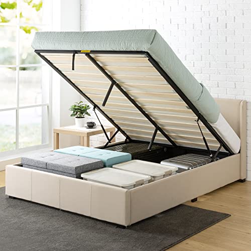 Zinus Maddon Bett 140x200 cm - Höhe 31 cm mit Stauraum unter dem Bett - Ottomane Gaslift gepolsterter Bettrahmen mit Stauraum - Beige von Zinus