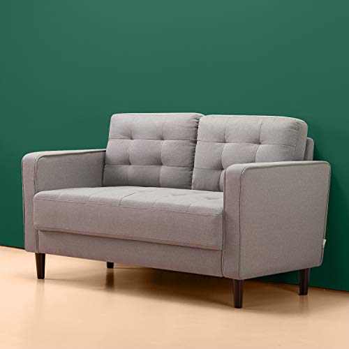 ZINUS Benton Loveseat Sofa | Mid-Century | Einfache Montage ohne Werkzeug | Kissen mit Gitter-Tufting | Schmal zulaufende Beine | Sofa in einer Box | Stone Grey von Zinus
