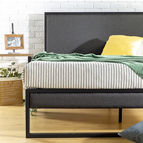 ZINUS Christina 36 cm Gepolsterter Bettrahmen Plattformbett | Kopfteil | Lattenrost aus Holz | Einfache Montage | 180 x 200 cm | Grau von Zinus