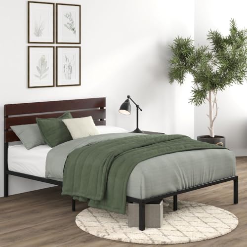 Zinus Figari Bett 180x200 cm - Höhe 31cm mit Stauraum unter dem Bett - Nachhaltiger Bambus- und Metall-Plattformbettrahmen mit Lattenkopfteil - Braun und Schwarz von Zinus