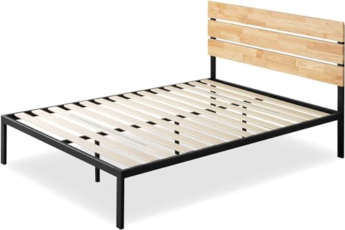 Zinus Mory Bett 90x200 cm - Höhe 30 cm - Metall und Holz Plattform Bettrahmen mit Kopfteil und Holzlattenrost - Braun von Zinus