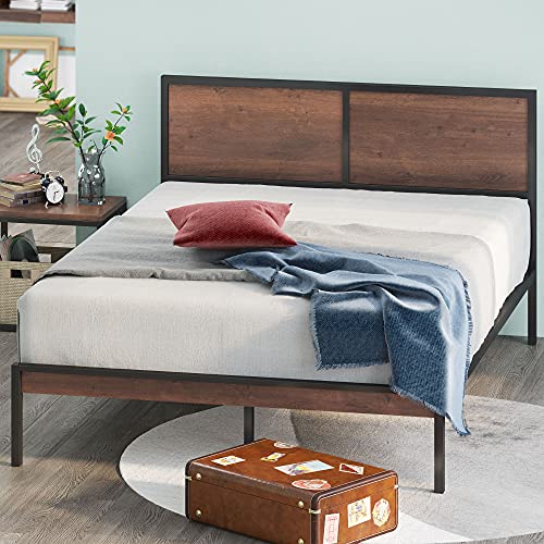 Zinus Mory Bett 140x200 cm - Höhe 30 cm - Metall und Holz Plattform Bettgestell mit geteiltem Kopfteil und Holzlattenrost - Braun von Zinus