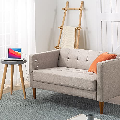 ZINUS Pascal Loveseat Sofa mit USB-Anschlüssen | Mid-Century | Einfache Montage ohne Werkzeug | Getuftete Kissen | Tuxedo-Armlehnen | Schmal zulaufende Beine | Sofa in einer Box | Oatmeal von Zinus