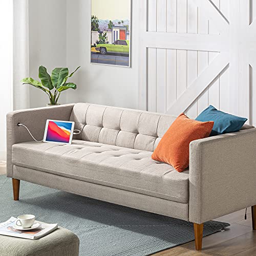 ZINUS Pascal Sofa mit USB-Anschlüssen | Mid-Century | Einfache Montage ohne Werkzeug | Getuftete Kissen | Tuxedo-Armlehnen | Schmal zulaufende Beine | Sofa in einer Box | Oatmeal von Zinus