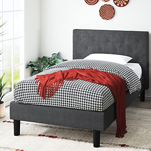 Zinus Shalini Bett 90x200 cm - Höhe 35 cm - Gepolsterter Plattform Bettrahmen mit Holzlattenrost - Dark Grey von Zinus