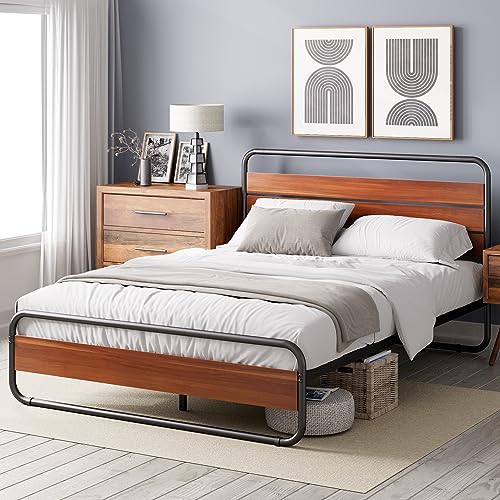 Zinus Soren Bett 100 x 200 cm - 31 cm Höhe - Einzelbett - Bettrahmen aus Metall mit Kopf- und Fußteil - Braun von Zinus