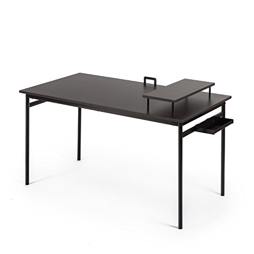 ZINUS Tresa 140 x 75 cm Schwarzer Metallschreibtisch mit Ablage und Bildschirmaufsatz | Arbeitsplatz mit espressofarbenem Finish | Computertisch | Einfache Montage von Zinus