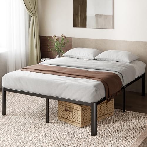 Zinus Van Doppelbettrahmen – Bett 135 x 190 cm – 41 cm Höhe mit Unterbettkommode – Metallplattform-Bettrahmen mit Stahllattenstütze – Schwarz von Zinus
