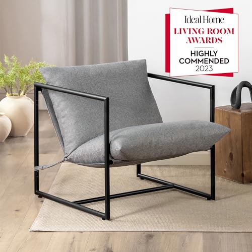 Zinus Aidan Extragroß Sling Akzent-Sessel 78x69x78 - Sessel mit Metallrahmen und Polsterung aus zerkleinertem Schaumstoff - Hellgrau von Zinus