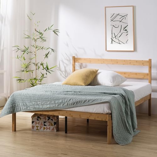 Zinus Bett 150 x 190 cm, Höhe 35 cm, Bettrahmen mit Bambus-Plattform, Doppelbett, Braun von Zinus