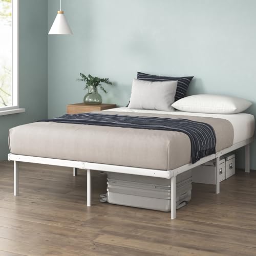 Zinus Caleb Bett 140x200 cm - Höhe 36 cm mit Stauraum unter dem Bett - Metall-Plattformbettrahmen - Klappbarer Bettrahmen - Weiß von Zinus