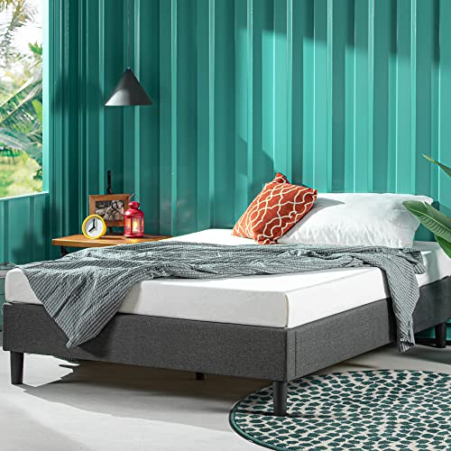 Zinus Curtis Bett 140x190 cm – Höhe Bettgestell 35 cm – Gepolsterter Plattformbettrahmen mit Lattenrost aus Holz – Grau von Zinus