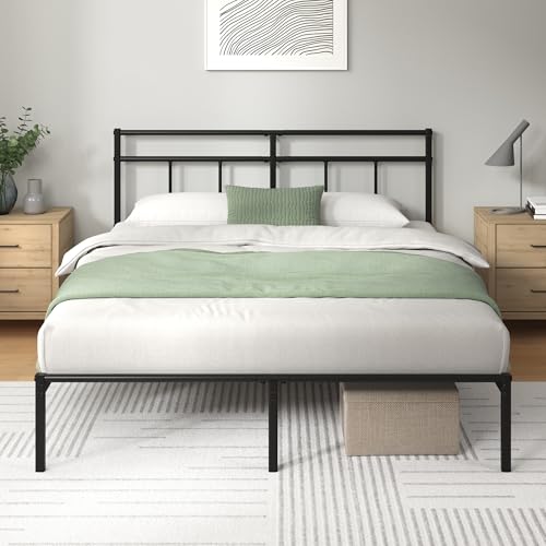 Zinus Elias Bett 200x140 cm – 30 cm hoch – Metallbettgestell mit Kopfteil – Metallbett mit Lattenrost – Kein Boxspringbett erforderlich – Freiraum unter dem Bett - Modernes Design – Schwarz von Zinus