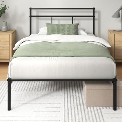 Zinus Elias Bett 200x90 cm – 30 cm hoch – Metallbettgestell mit Kopfteil – Metallbett mit Lattenrost – Kein Boxspringbett erforderlich – Freiraum unter dem Bett - Modernes Design – Schwarz von Zinus