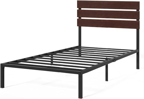 Zinus Figari Bett 90x200 cm - Höhe 31cm mit Stauraum unter dem Bett - Nachhaltiger Bambus- und Metall-Plattformbettrahmen mit Lattenkopfteil - Braun und Schwarz von Zinus