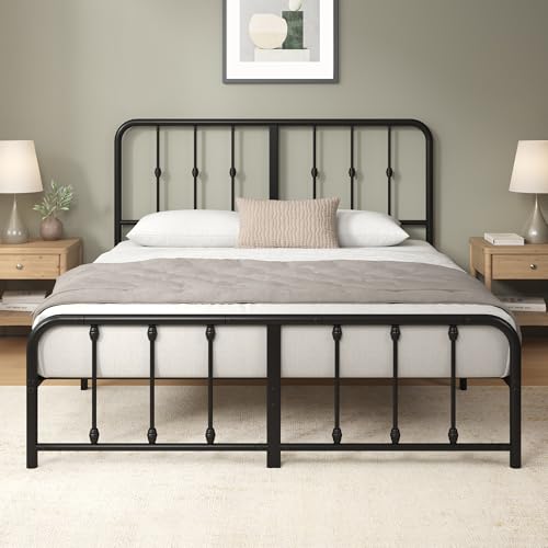 Zinus Florence Bett 140x200 cm – 35 cm hoch – Metallbettgestell mit Kopf- und Fußteil – Bett mit Lattenrost – Bettgestell im Vintage-Design – Stauraum unter dem Bett – Schwarz von Zinus