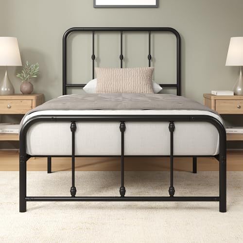 Zinus Florence Bett 90x200 cm – 35 cm hoch – Metallbettgestell mit Kopf- und Fußteil – Bett mit Lattenrost – Bettgestell im Vintage-Design – Stauraum unter dem Bett – Schwarz von Zinus