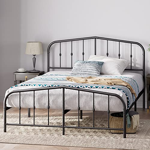 Zinus Heidi Bett 135 x 190 cm – Höhe 31 cm mit Stauraum unter dem Bett – Bettrahmen aus Metall mit Kopf- und Fußteil – Schwarz von Zinus