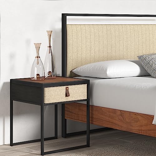 Zinus Ilsang Nachttisch 45x43x52 cm - Metall und Holz Beistelltisch - Taupe Stoff Schublade - Braun und Schwarz Zinus Ilsang Nachttisch 45x43x52 cm - Metall und Holz Beistelltisch - Taupe Stoff Schublade - Braun und Schwarz von Zinus
