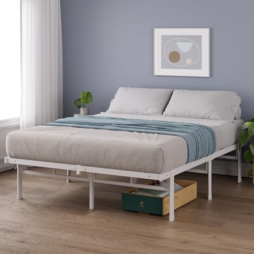 Zinus Justin Bett 140x200 cm - Höhe 36 cm mit Stauraum unter dem Bett - Metall Plattform Bettgestell - Weiß von Zinus