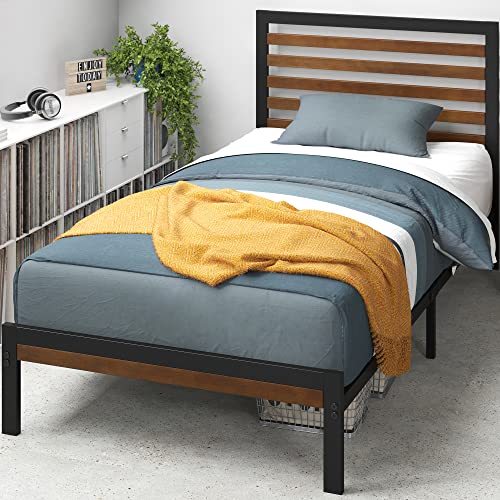 Zinus Kai Bett 90 x 200 cm - 30 cm Höhe - Einzelbett - Plattformbettgestell aus Bambus und Metall - Schwarz und braun von Zinus