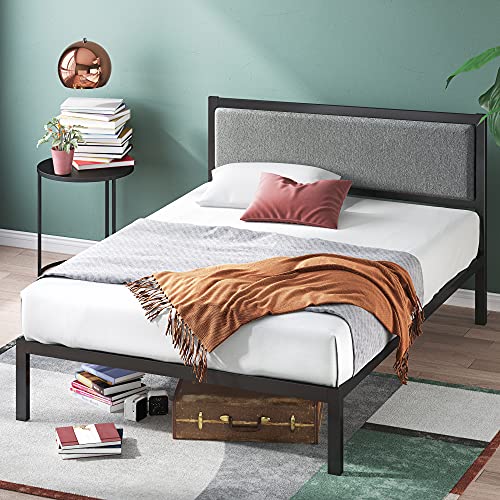 Zinus Korey 35,6cm Stahl-Plattformbettrahmen mit gepolstertem Kopfteil und Holzlattenrost / Matratzenbasis/ Keine Boxspring erforderlich/Bed-in-a-Box/ Schnelle, einfache Montage/ 80 x 190 cm von Zinus