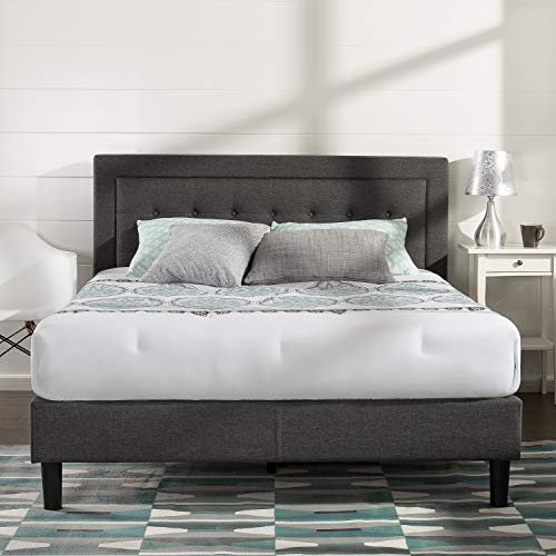 Zinus Lottie Upholstered Square Stitched Platform Bed, Metall/Wood/Fabric, grau, 200 x 150 cm von Zinus