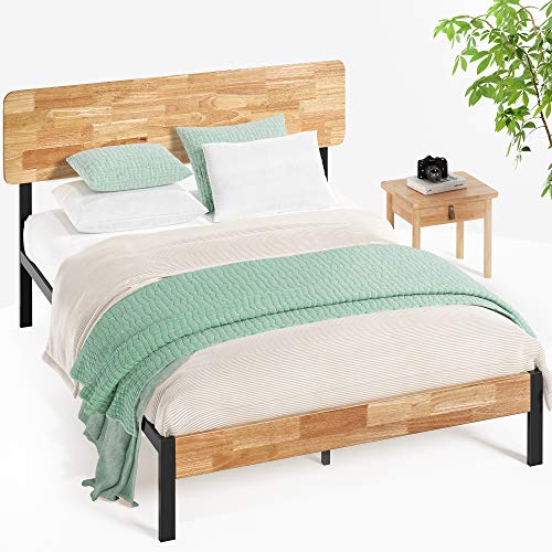 Zinus Olivia Bett 140x200 cm - Höhe 36 cm mit Stauraum unter dem Bett - Metall und Holz Plattformbettrahmen - Naturbraun und Schwarz von Zinus