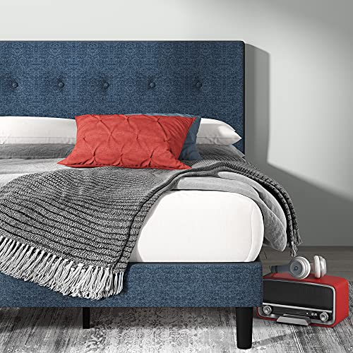 Zinus Omkaram Gepolstertertes Plattformbett mit Knopfdetails in Navy / Plattform-Betten/ Keine Boxspring erforderlich/Navy/ Schnelle, einfache Montage/ 140 x 190 cm von Zinus