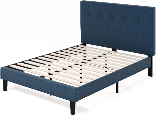 Zinus Omkaram Platform Bed, Metall/Wood/Fabric, blau, 190 x 135 cm von Zinus