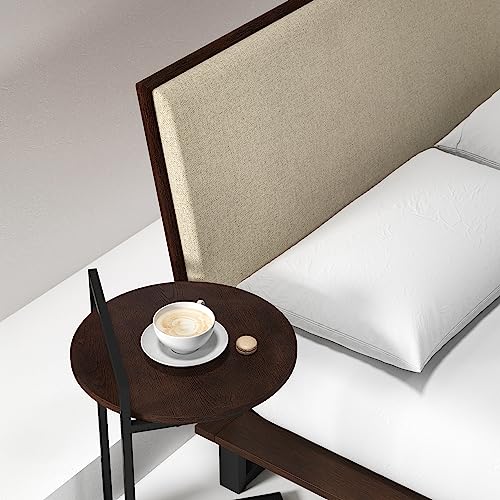 Zinus Ongii Nachttisch 40x61x36 cm - Metall und Holz Beistelltisch - Platte aus Roteiche - Dunkelbraun und Schwarz von Zinus