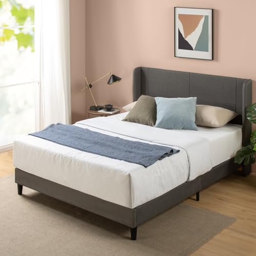 Zinus Sasha Bed 180x200 cm - Höhe 25 cm - Gepolsterter Plattformbettrahmen mit Wingback Kopfteil und Bambuslattenrost - Dark Grey von Zinus